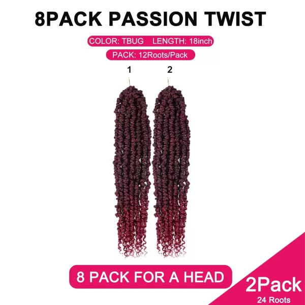 Passion Twist Hair - 8 Packs 12 Inch Passion Twist Crochet Hair For Women, Crochet Pretwisted Curly Hair Passion Twists Synthetic Braiding Hair Extensions 