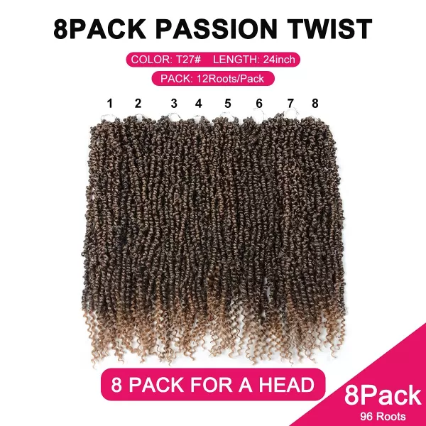 Passion Twist Hair - 8 Packs 12 Inch Passion Twist Crochet Hair For Women, Crochet Pretwisted Curly Hair Passion Twists Synthetic Braiding Hair Extensions 