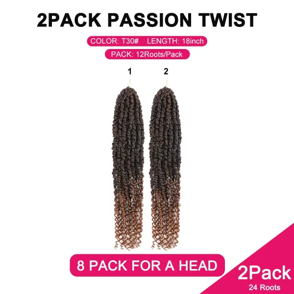 Passion Twist Hair - 8 Packs 12 Inch Passion Twist Crochet Hair For Women, Crochet Pretwisted Curly Hair Passion Twists Synthetic Braiding Hair Extensions 