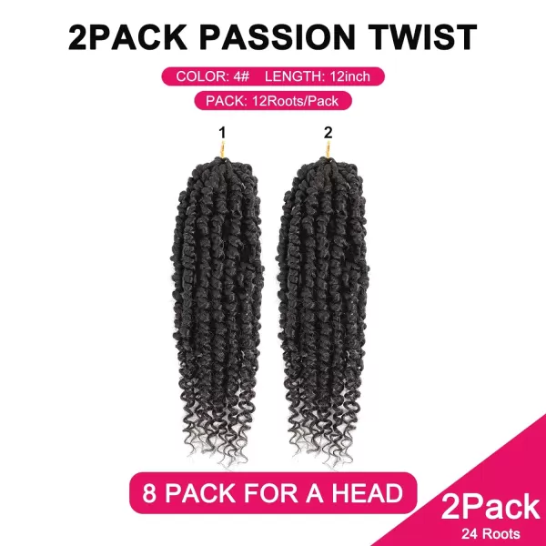 Passion Twist Hair - 8 Packs 12 Inch Passion Twist Crochet Hair For Women, Crochet Pretwisted Curly Hair Passion Twists Synthetic Braiding Hair Extensions 