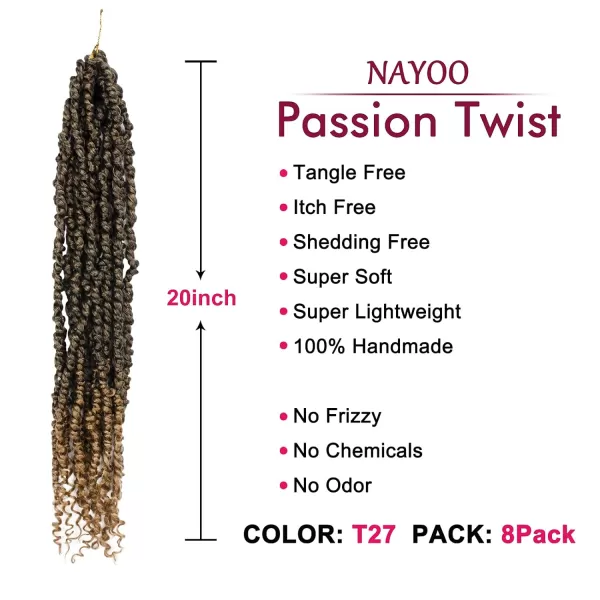 Passion Twist Hair - 8 Packs 12 Inch Passion Twist Crochet Hair For Women, Crochet Pretwisted Curly Hair Passion Twists Synthetic Braiding Hair Extensions 