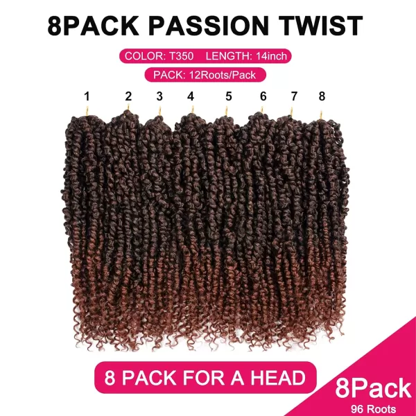Passion Twist Hair - 8 Packs 12 Inch Passion Twist Crochet Hair For Women, Crochet Pretwisted Curly Hair Passion Twists Synthetic Braiding Hair Extensions 