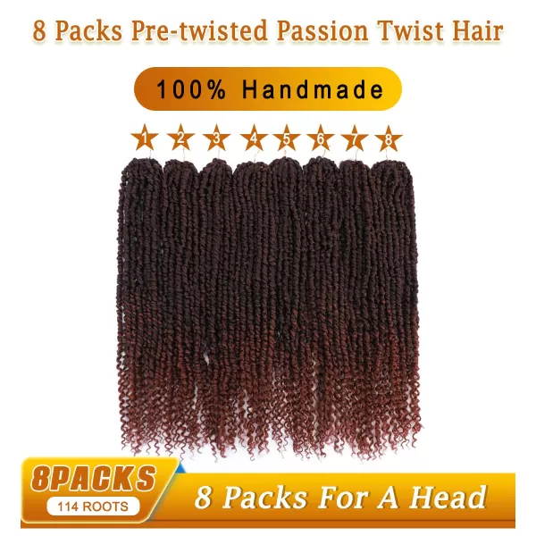 Passion Twist Hair - 8 Packs 14 Inch Pretwisted Passion Twist Crochet Hair For Women, Pre-Looped Passion Twists Braiding Synthetic Hair Extensions , T350)