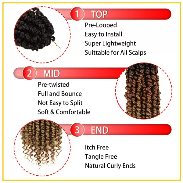 Passion Twist Hair - 8 Packs 14 Inch Pretwisted Passion Twist Crochet Hair For Women, Pre-Looped Passion Twists Braiding Synthetic Hair Extensions , T350)
