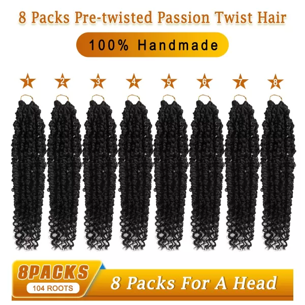 Passion Twist Hair - 8 Packs 14 Inch Pretwisted Passion Twist Crochet Hair For Women, Pre-Looped Passion Twists Braiding Synthetic Hair Extensions , T350)