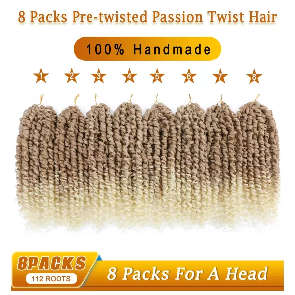 Passion Twist Hair - 8 Packs 14 Inch Pretwisted Passion Twist Crochet Hair For Women, Pre-Looped Passion Twists Braiding Synthetic Hair Extensions , T350)