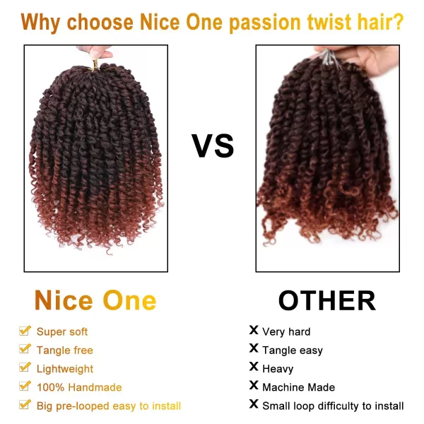 Passion Twist Hair - 8 Packs 14 Inch Pretwisted Passion Twist Crochet Hair For Women, Pre-Looped Passion Twists Braiding Synthetic Hair Extensions , T350)