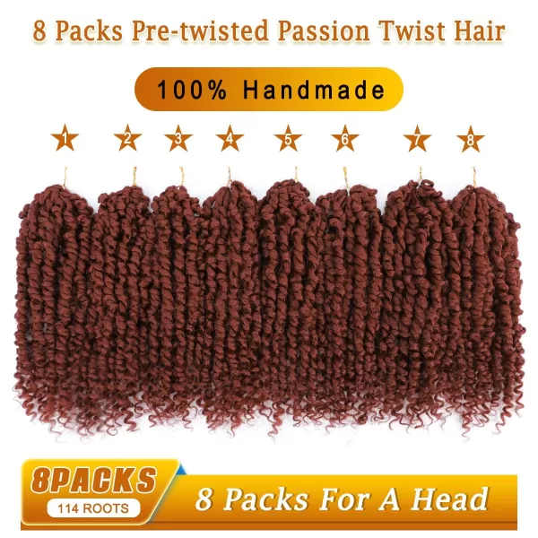 Passion Twist Hair - 8 Packs 14 Inch Pretwisted Passion Twist Crochet Hair For Women, Pre-Looped Passion Twists Braiding Synthetic Hair Extensions , T350)
