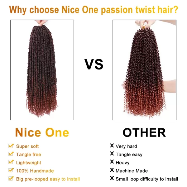 Passion Twist Hair - 8 Packs 14 Inch Pretwisted Passion Twist Crochet Hair For Women, Pre-Looped Passion Twists Braiding Synthetic Hair Extensions , T350)