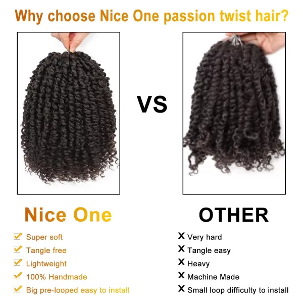 Passion Twist Hair - 8 Packs 14 Inch Pretwisted Passion Twist Crochet Hair For Women, Pre-Looped Passion Twists Braiding Synthetic Hair Extensions , T350)