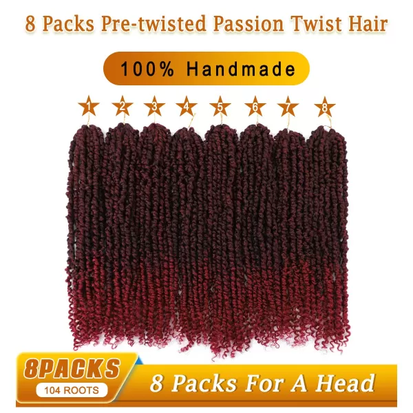 Passion Twist Hair - 8 Packs 14 Inch Pretwisted Passion Twist Crochet Hair For Women, Pre-Looped Passion Twists Braiding Synthetic Hair Extensions , T350)
