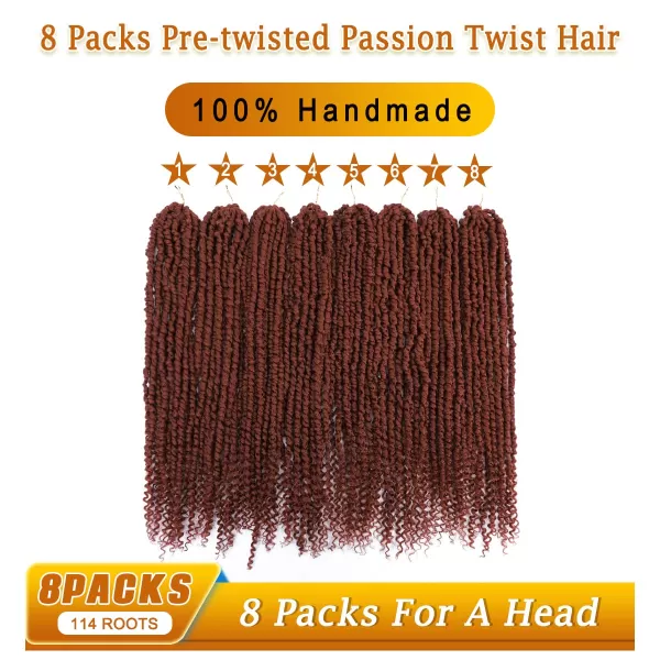 Passion Twist Hair - 8 Packs 14 Inch Pretwisted Passion Twist Crochet Hair For Women, Pre-Looped Passion Twists Braiding Synthetic Hair Extensions , T350)