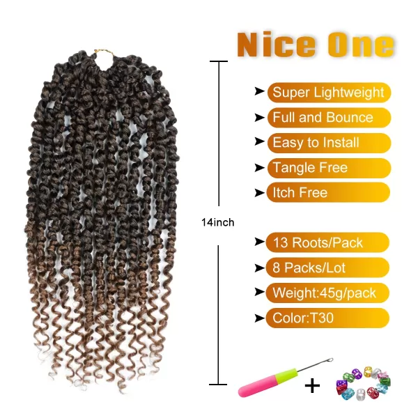 Passion Twist Hair - 8 Packs 14 Inch Pretwisted Passion Twist Crochet Hair For Women, Pre-Looped Passion Twists Braiding Synthetic Hair Extensions , T350)