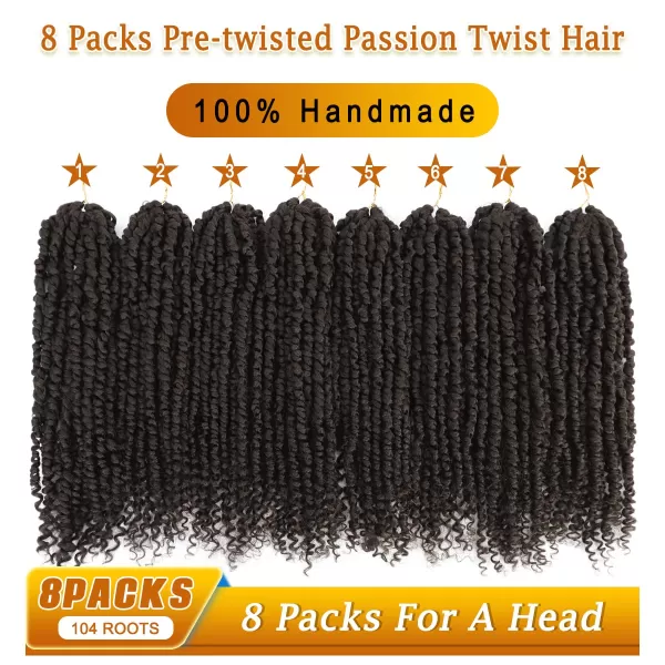 Passion Twist Hair - 8 Packs 14 Inch Pretwisted Passion Twist Crochet Hair For Women, Pre-Looped Passion Twists Braiding Synthetic Hair Extensions , T350)