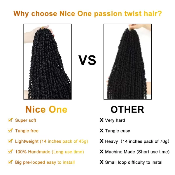 Passion Twist Hair - 8 Packs 14 Inch Pretwisted Passion Twist Crochet Hair For Women, Pre-Looped Passion Twists Braiding Synthetic Hair Extensions , T350)