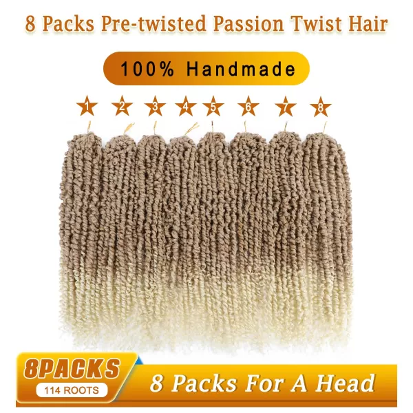Passion Twist Hair - 8 Packs 14 Inch Pretwisted Passion Twist Crochet Hair For Women, Pre-Looped Passion Twists Braiding Synthetic Hair Extensions , T350)