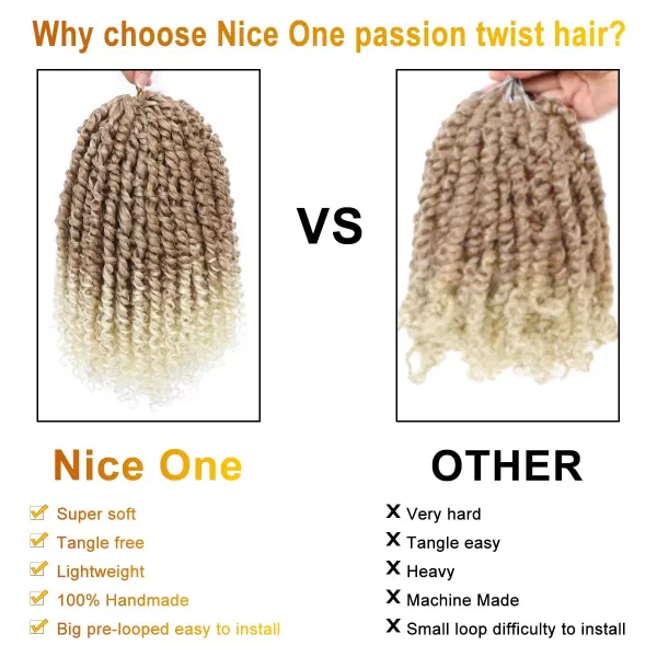 Passion Twist Hair - 8 Packs 14 Inch Pretwisted Passion Twist Crochet Hair For Women, Pre-Looped Passion Twists Braiding Synthetic Hair Extensions , T350)