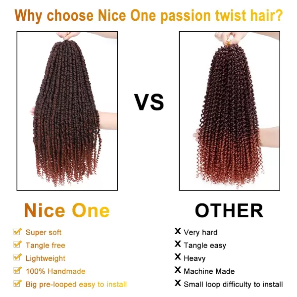 Passion Twist Hair - 8 Packs 14 Inch Pretwisted Passion Twist Crochet Hair For Women, Pre-Looped Passion Twists Braiding Synthetic Hair Extensions , T350)