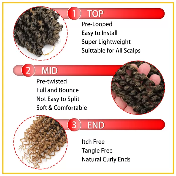 Passion Twist Hair - 8 Packs 14 Inch Pretwisted Passion Twist Crochet Hair For Women, Pre-Looped Passion Twists Braiding Synthetic Hair Extensions , T350)