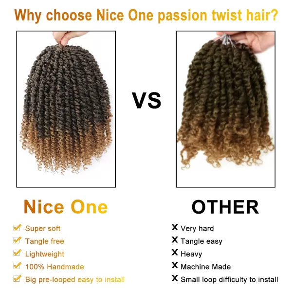 Passion Twist Hair - 8 Packs 14 Inch Pretwisted Passion Twist Crochet Hair For Women, Pre-Looped Passion Twists Braiding Synthetic Hair Extensions , T350)