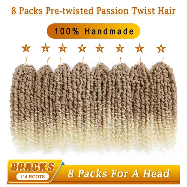 Passion Twist Hair - 8 Packs 14 Inch Pretwisted Passion Twist Crochet Hair For Women, Pre-Looped Passion Twists Braiding Synthetic Hair Extensions , T350)