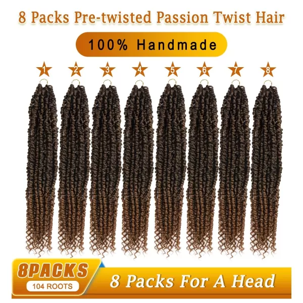 Passion Twist Hair - 8 Packs 14 Inch Pretwisted Passion Twist Crochet Hair For Women, Pre-Looped Passion Twists Braiding Synthetic Hair Extensions , T350)