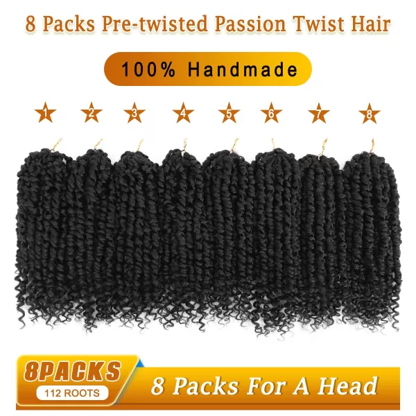 Passion Twist Hair - 8 Packs 14 Inch Pretwisted Passion Twist Crochet Hair For Women, Pre-Looped Passion Twists Braiding Synthetic Hair Extensions , T350)