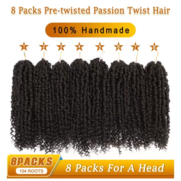 Passion Twist Hair - 8 Packs 14 Inch Pretwisted Passion Twist Crochet Hair For Women, Pre-Looped Passion Twists Braiding Synthetic Hair Extensions , T350)