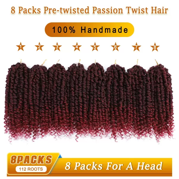 Passion Twist Hair - 8 Packs 14 Inch Pretwisted Passion Twist Crochet Hair For Women, Pre-Looped Passion Twists Braiding Synthetic Hair Extensions , T350)