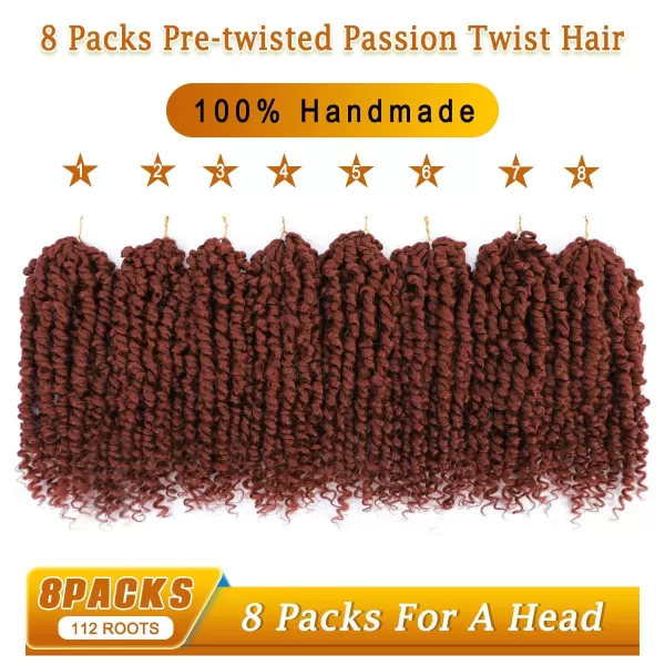 Passion Twist Hair - 8 Packs 14 Inch Pretwisted Passion Twist Crochet Hair For Women, Pre-Looped Passion Twists Braiding Synthetic Hair Extensions , T350)