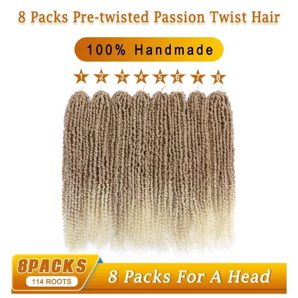 Passion Twist Hair - 8 Packs 14 Inch Pretwisted Passion Twist Crochet Hair For Women, Pre-Looped Passion Twists Braiding Synthetic Hair Extensions , T350)