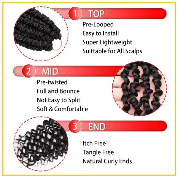 Passion Twist Hair - 8 Packs 14 Inch Pretwisted Passion Twist Crochet Hair For Women, Pre-Looped Passion Twists Braiding Synthetic Hair Extensions , T350)