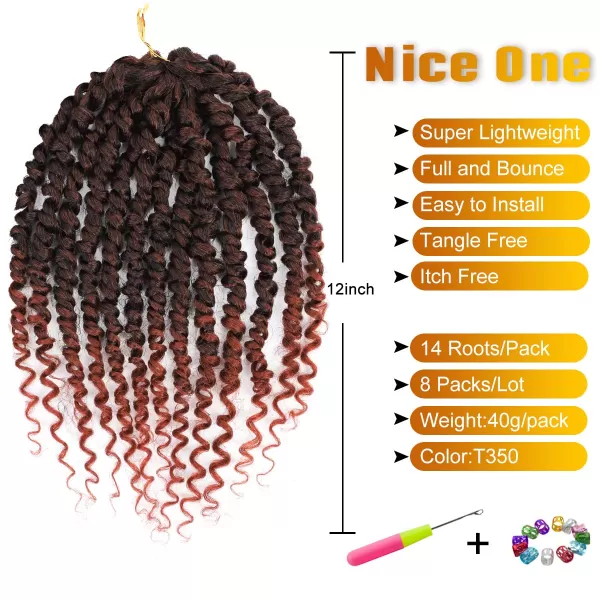 Passion Twist Hair - 8 Packs 14 Inch Pretwisted Passion Twist Crochet Hair For Women, Pre-Looped Passion Twists Braiding Synthetic Hair Extensions , T350)