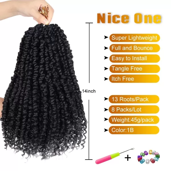 Passion Twist Hair - 8 Packs 14 Inch Pretwisted Passion Twist Crochet Hair For Women, Pre-Looped Passion Twists Braiding Synthetic Hair Extensions , T350)