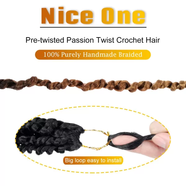 Passion Twist Hair - 8 Packs 14 Inch Pretwisted Passion Twist Crochet Hair For Women, Pre-Looped Passion Twists Braiding Synthetic Hair Extensions , T350)