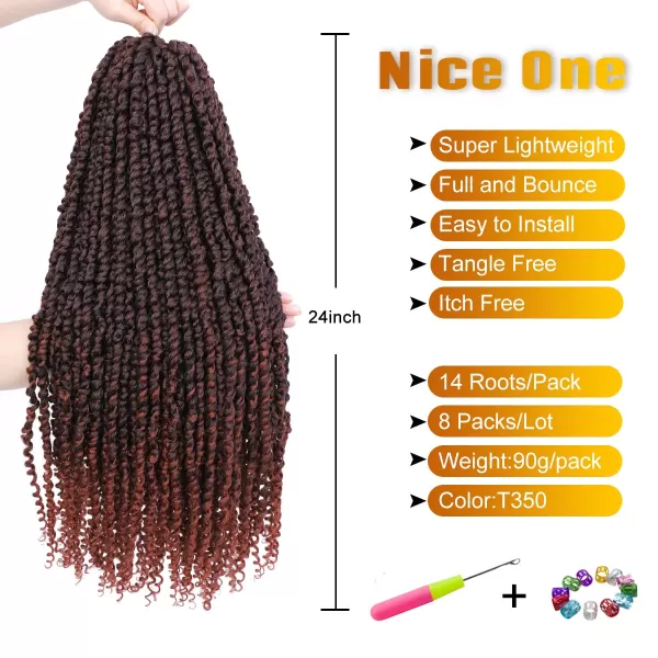 Passion Twist Hair - 8 Packs 14 Inch Pretwisted Passion Twist Crochet Hair For Women, Pre-Looped Passion Twists Braiding Synthetic Hair Extensions , T350)