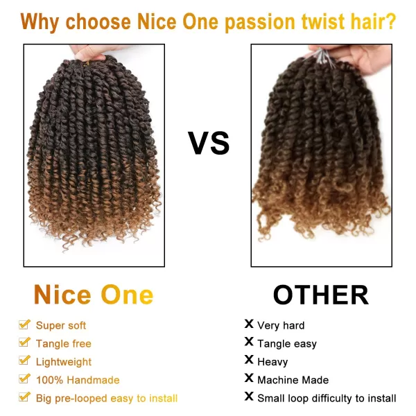 Passion Twist Hair - 8 Packs 14 Inch Pretwisted Passion Twist Crochet Hair For Women, Pre-Looped Passion Twists Braiding Synthetic Hair Extensions , T350)
