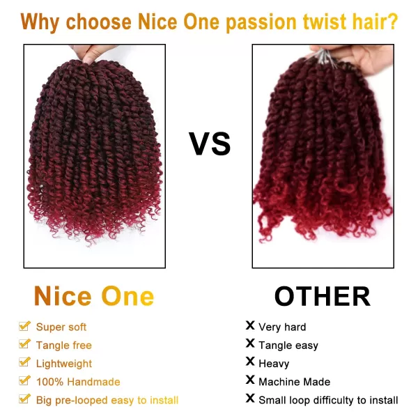 Passion Twist Hair - 8 Packs 14 Inch Pretwisted Passion Twist Crochet Hair For Women, Pre-Looped Passion Twists Braiding Synthetic Hair Extensions , T350)