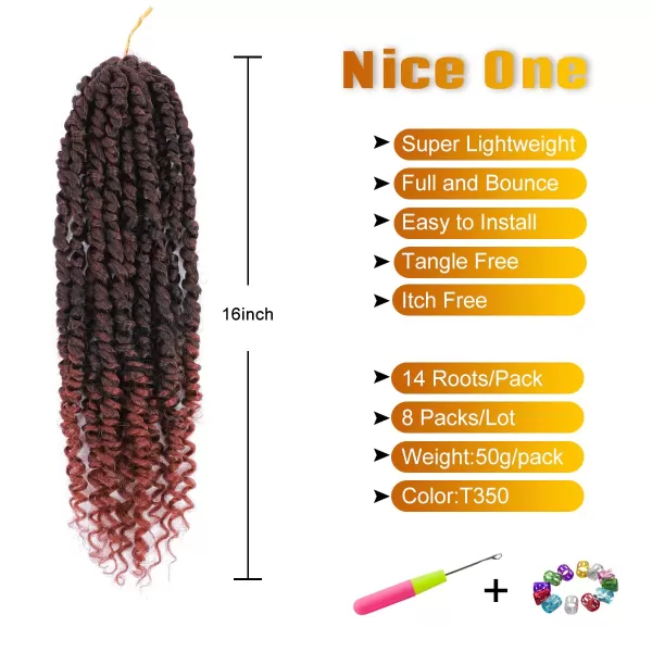 Passion Twist Hair - 8 Packs 14 Inch Pretwisted Passion Twist Crochet Hair For Women, Pre-Looped Passion Twists Braiding Synthetic Hair Extensions , T350)