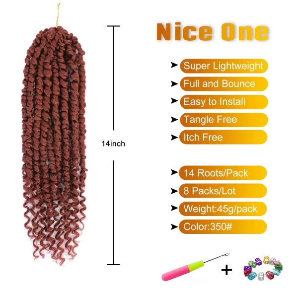 Passion Twist Hair - 8 Packs 14 Inch Pretwisted Passion Twist Crochet Hair For Women, Pre-Looped Passion Twists Braiding Synthetic Hair Extensions , T350)
