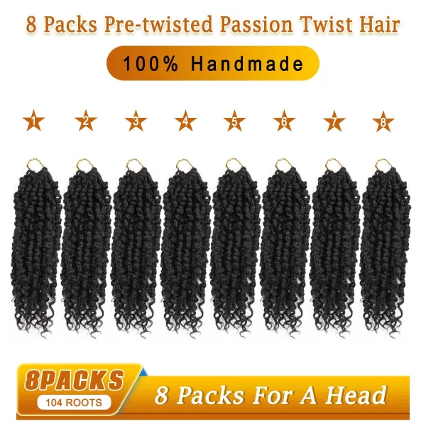 Passion Twist Hair - 8 Packs 14 Inch Pretwisted Passion Twist Crochet Hair For Women, Pre-Looped Passion Twists Braiding Synthetic Hair Extensions , T350)