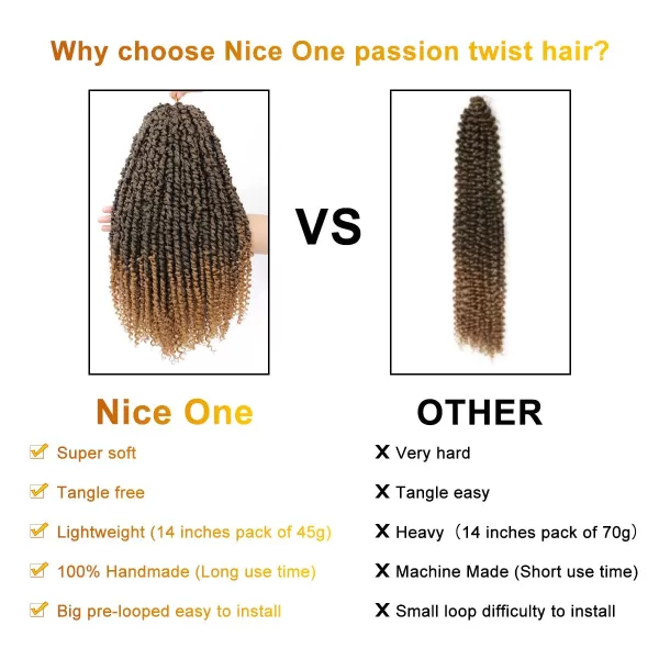 Passion Twist Hair - 8 Packs 14 Inch Pretwisted Passion Twist Crochet Hair For Women, Pre-Looped Passion Twists Braiding Synthetic Hair Extensions , T350)