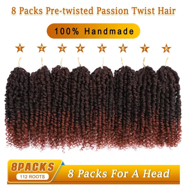 Passion Twist Hair - 8 Packs 14 Inch Pretwisted Passion Twist Crochet Hair For Women, Pre-Looped Passion Twists Braiding Synthetic Hair Extensions , T350)