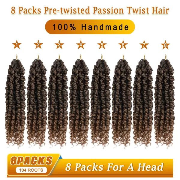 Passion Twist Hair - 8 Packs 14 Inch Pretwisted Passion Twist Crochet Hair For Women, Pre-Looped Passion Twists Braiding Synthetic Hair Extensions , T350)