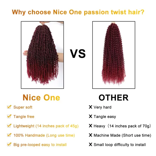 Passion Twist Hair - 8 Packs 14 Inch Pretwisted Passion Twist Crochet Hair For Women, Pre-Looped Passion Twists Braiding Synthetic Hair Extensions , T350)