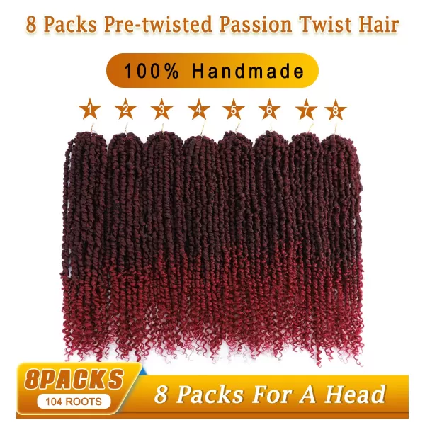 Passion Twist Hair - 8 Packs 14 Inch Pretwisted Passion Twist Crochet Hair For Women, Pre-Looped Passion Twists Braiding Synthetic Hair Extensions , T350)