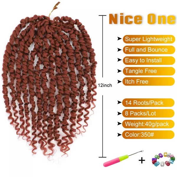 Passion Twist Hair - 8 Packs 14 Inch Pretwisted Passion Twist Crochet Hair For Women, Pre-Looped Passion Twists Braiding Synthetic Hair Extensions , T350)