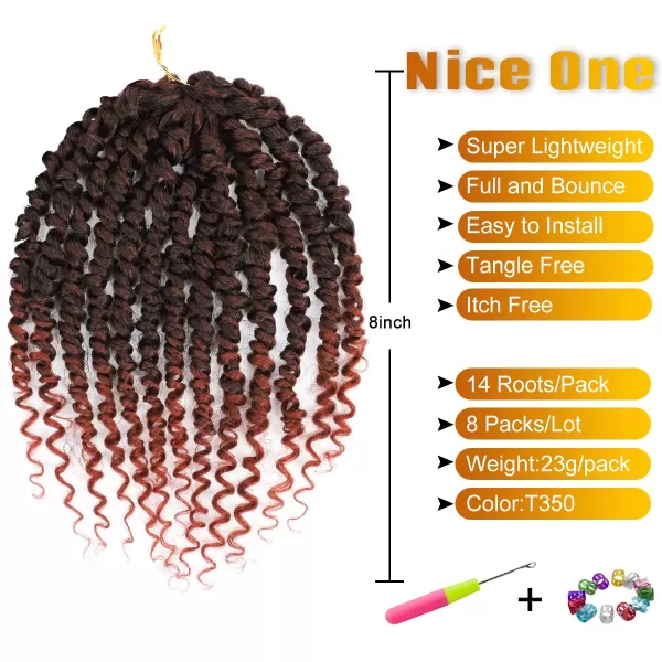 Passion Twist Hair - 8 Packs 14 Inch Pretwisted Passion Twist Crochet Hair For Women, Pre-Looped Passion Twists Braiding Synthetic Hair Extensions , T350)