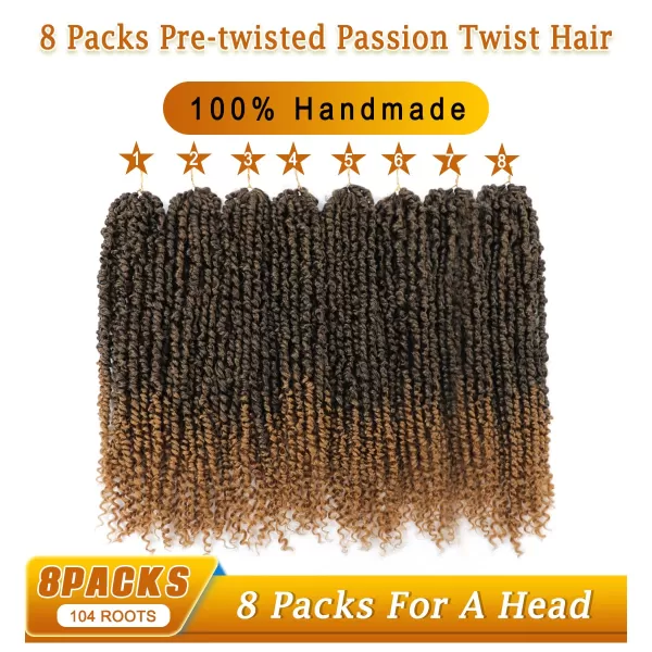 Passion Twist Hair - 8 Packs 14 Inch Pretwisted Passion Twist Crochet Hair For Women, Pre-Looped Passion Twists Braiding Synthetic Hair Extensions , T350)