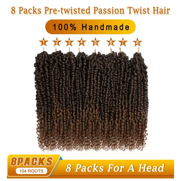 Passion Twist Hair - 8 Packs 14 Inch Pretwisted Passion Twist Crochet Hair For Women, Pre-Looped Passion Twists Braiding Synthetic Hair Extensions , T350)